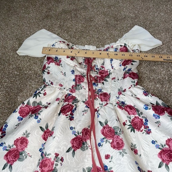 Women's Dress Floral Print Off Shoulder Lace Up Front peasant corset top SZ S - Picture 9 of 10